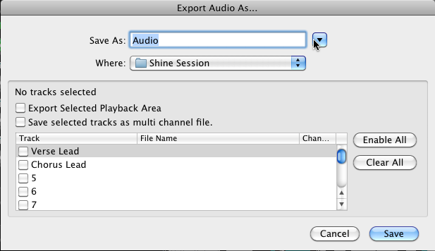 Export Audio Default Window